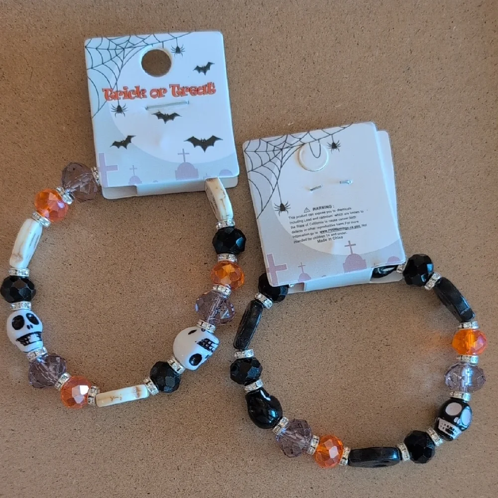 Halloween Skull Beaded Stretch Bracelet Set